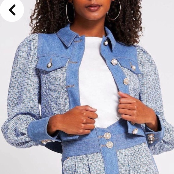 Cropped denim tweed jacket - Picture 3 of 7